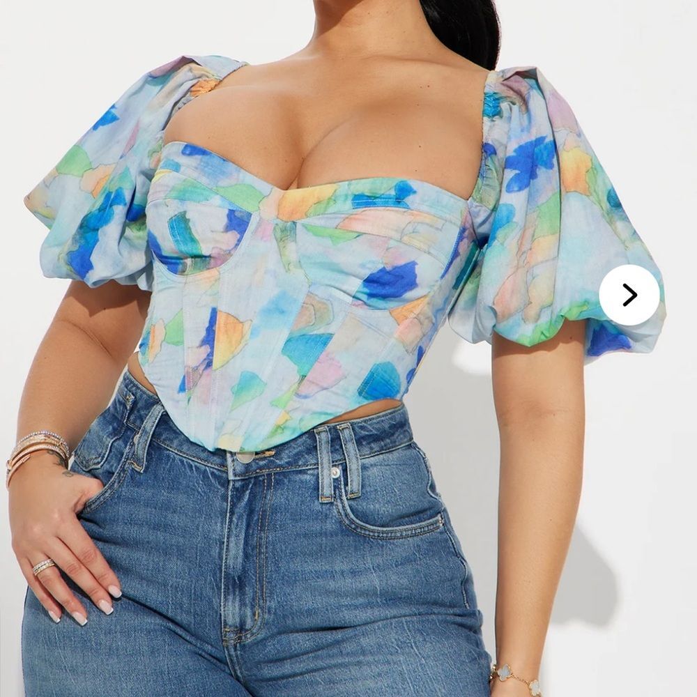 Fashion Nova Colorful Puff Sleeve Blouse
